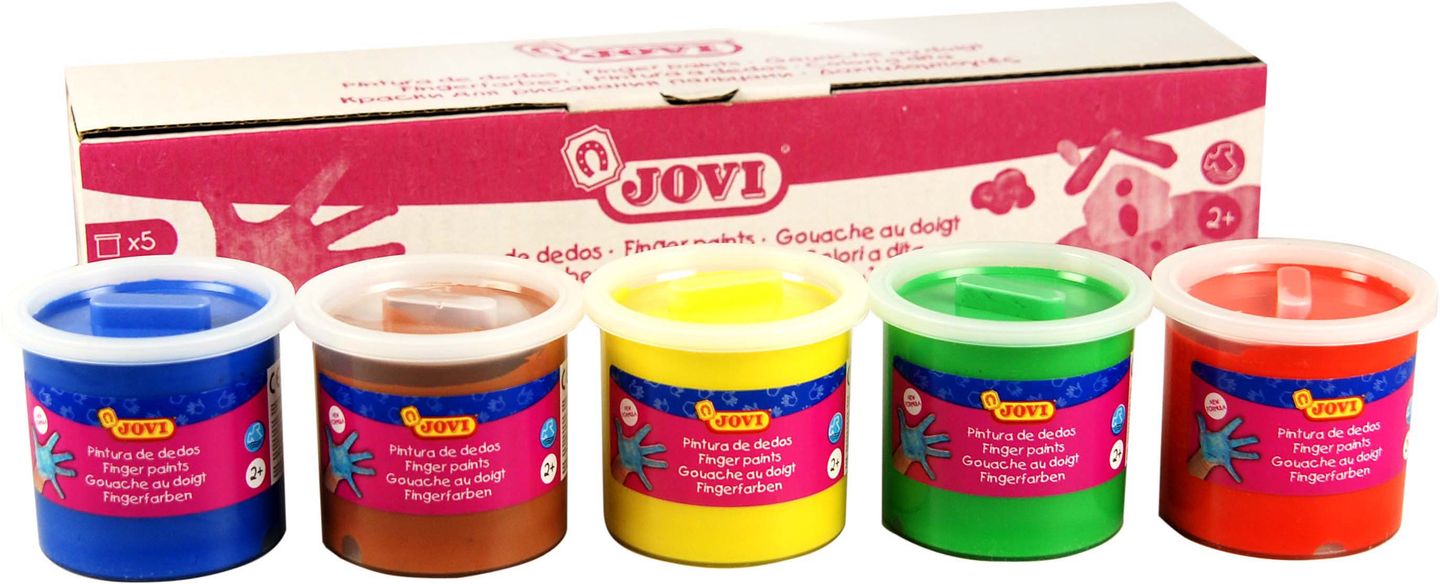 Barvy prstové Jovi - 5 × 125 ml (barva žlutá, červená, zelená, modrá, hnědá)