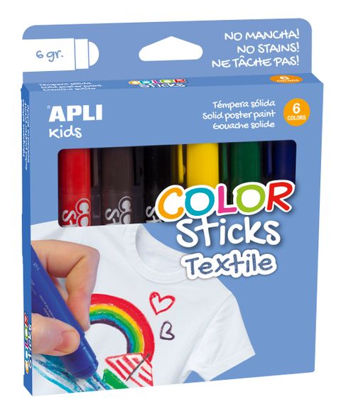 Obrázek produktu: Barvy v tyčince na textil APLI, 6 × 6 g, mix barev