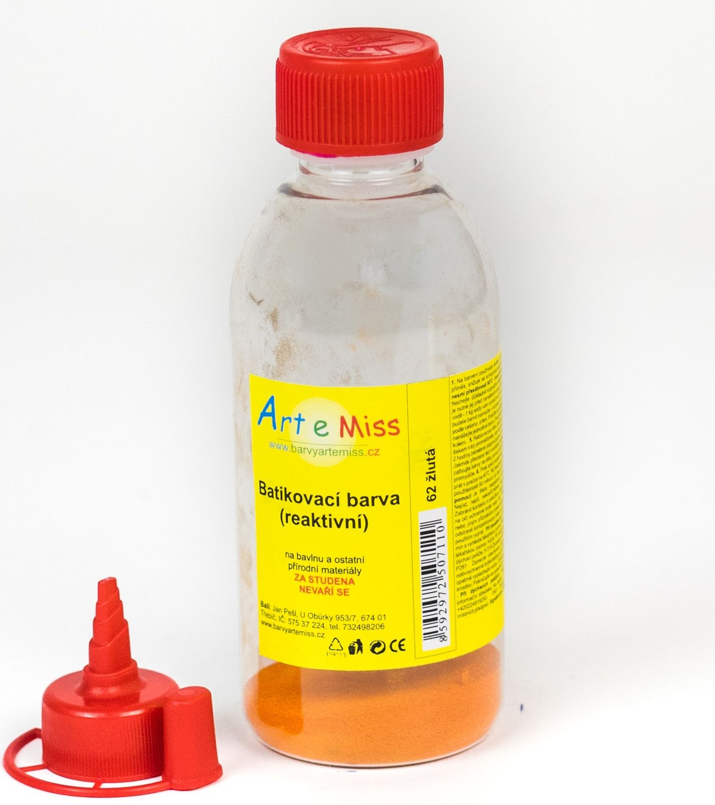 Batikovací reaktivní barva ŽLUTÁ (batika za studena) - 13 g (na 250 ml barvy)