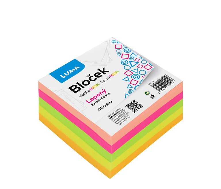 Levně Bloček LUMA KOSTKA barevná 85 × 85 × 40 mm lepená - mix neon barev