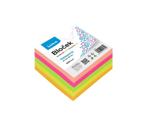 Obrázek produktu: Bloček LUMA KOSTKA barevná 85 × 85 × 40 mm nelepená - neon barvy