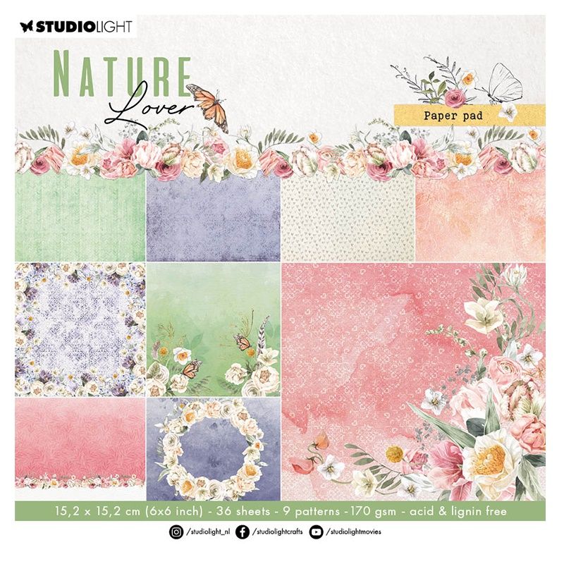 Blok podkladových papírů Studio Light "Nature Lover“, 15 × 15 cm, 36 l.