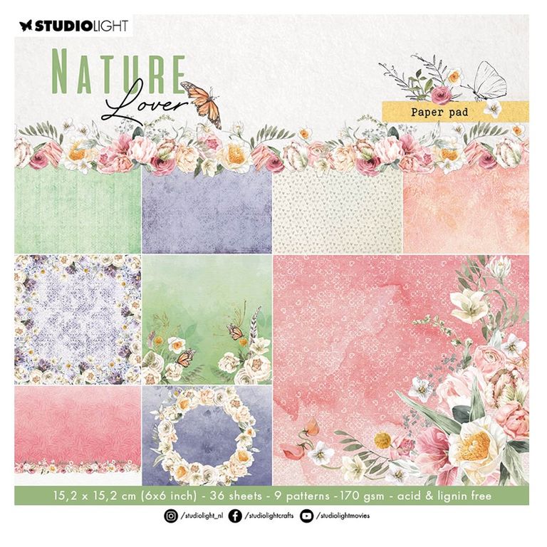 Blok podkladových papírů Studio Light "Nature Lover“, 15 × 15 cm, 36 l.