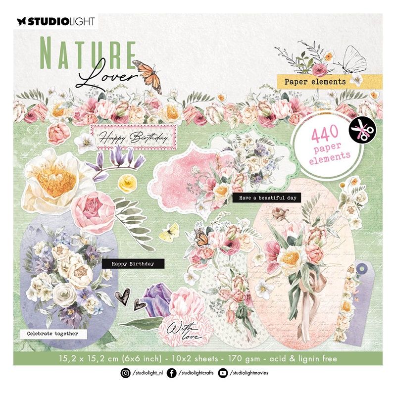 Blok s papírovými výseky Studio Light "Nature Lover“, 15 × 15 cm, 20 l.