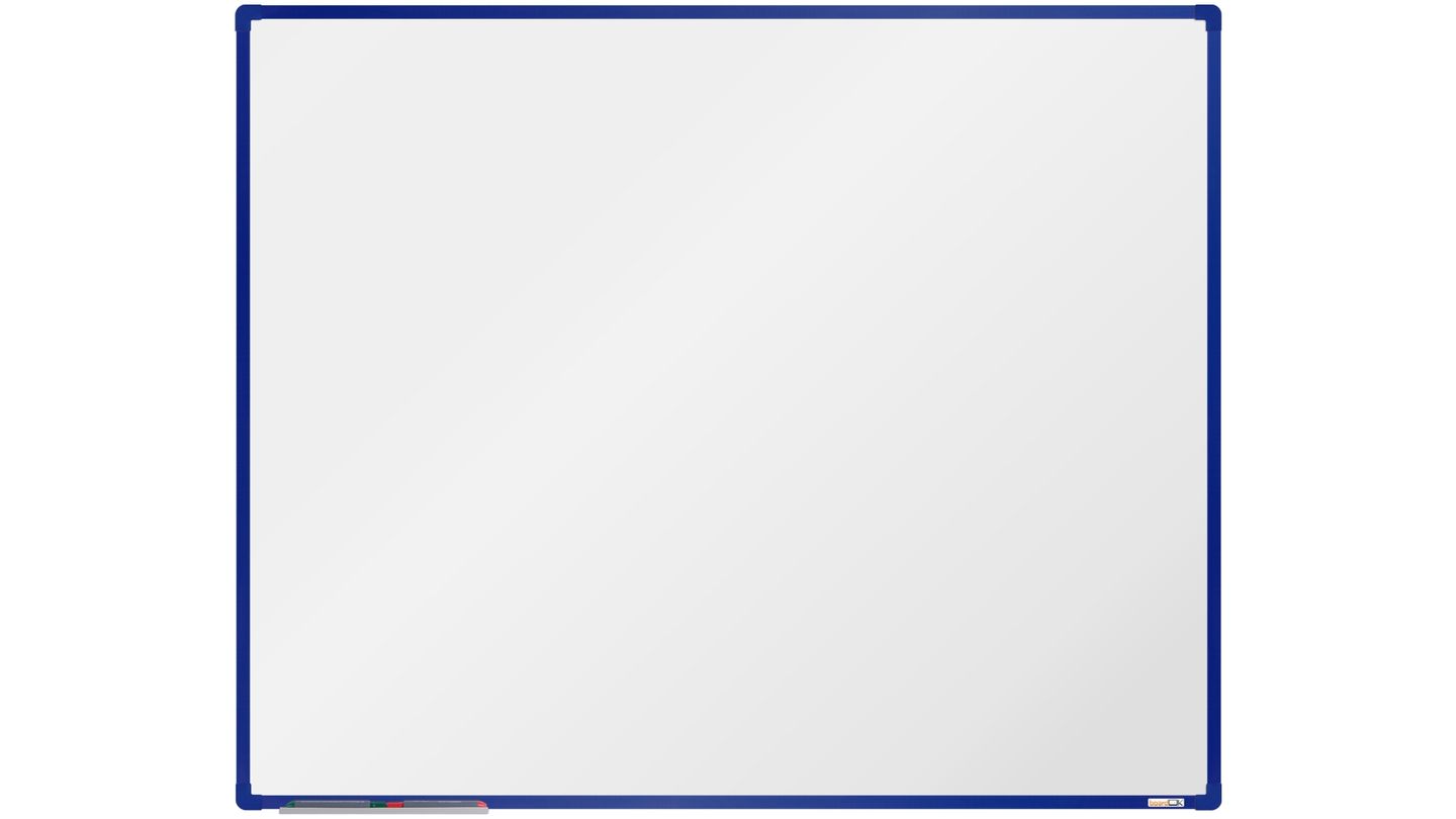boardOK Bílá magnetická tabule s emailovým povrchem 150 × 120 cm, modrý rám