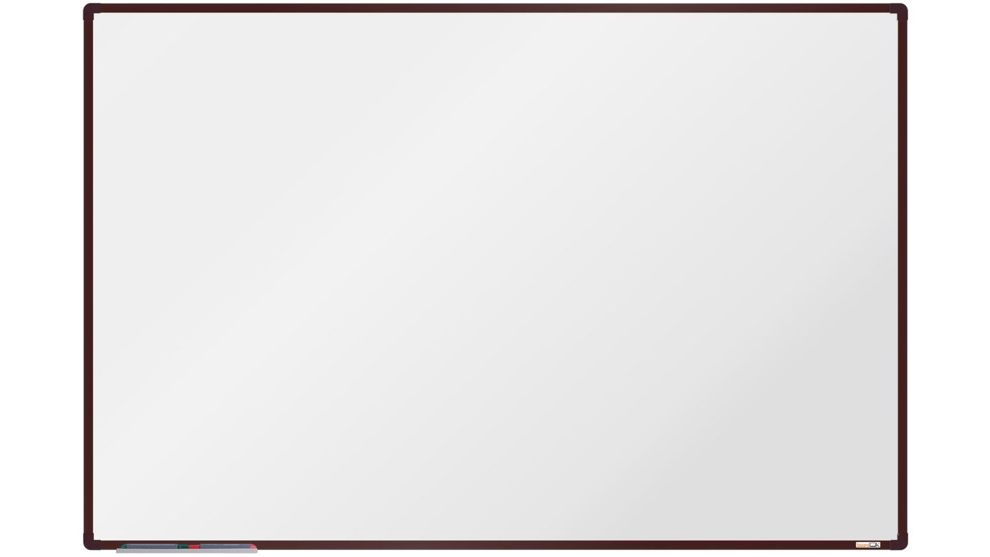 boardOK Bílá magnetická tabule s emailovým povrchem 180 × 120 cm, hnědý rám