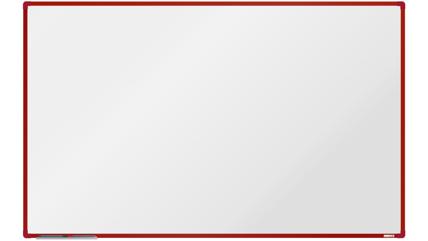 boardOK Bílá magnetická tabule s emailovým povrchem 200 × 120 cm, červený rám