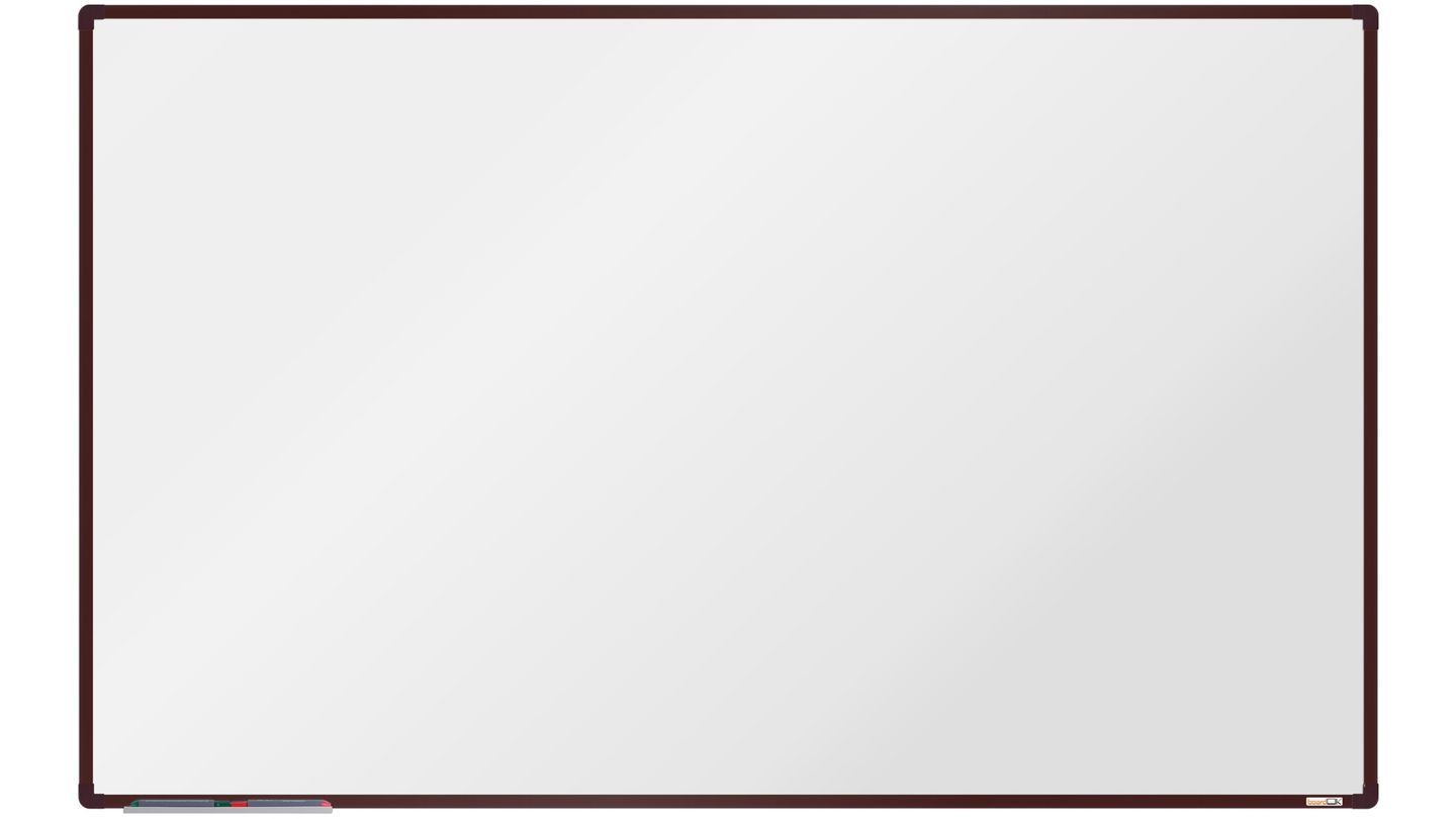 boardOK Bílá magnetická tabule s emailovým povrchem 200 × 120 cm, hnědý rám