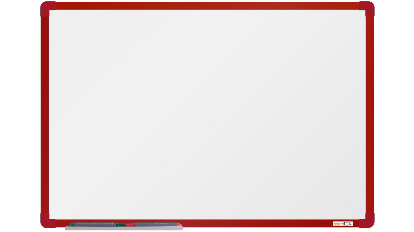 boardOK Bílá magnetická tabule s emailovým povrchem 60 × 90 cm, červený rám
