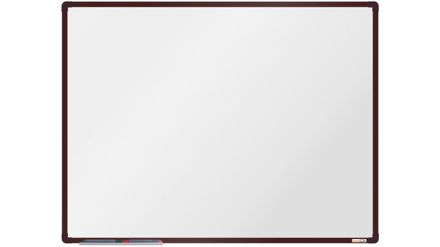 boardOK Bílá magnetická tabule s keramickým povrchem 120 × 90 cm, hnědý rám