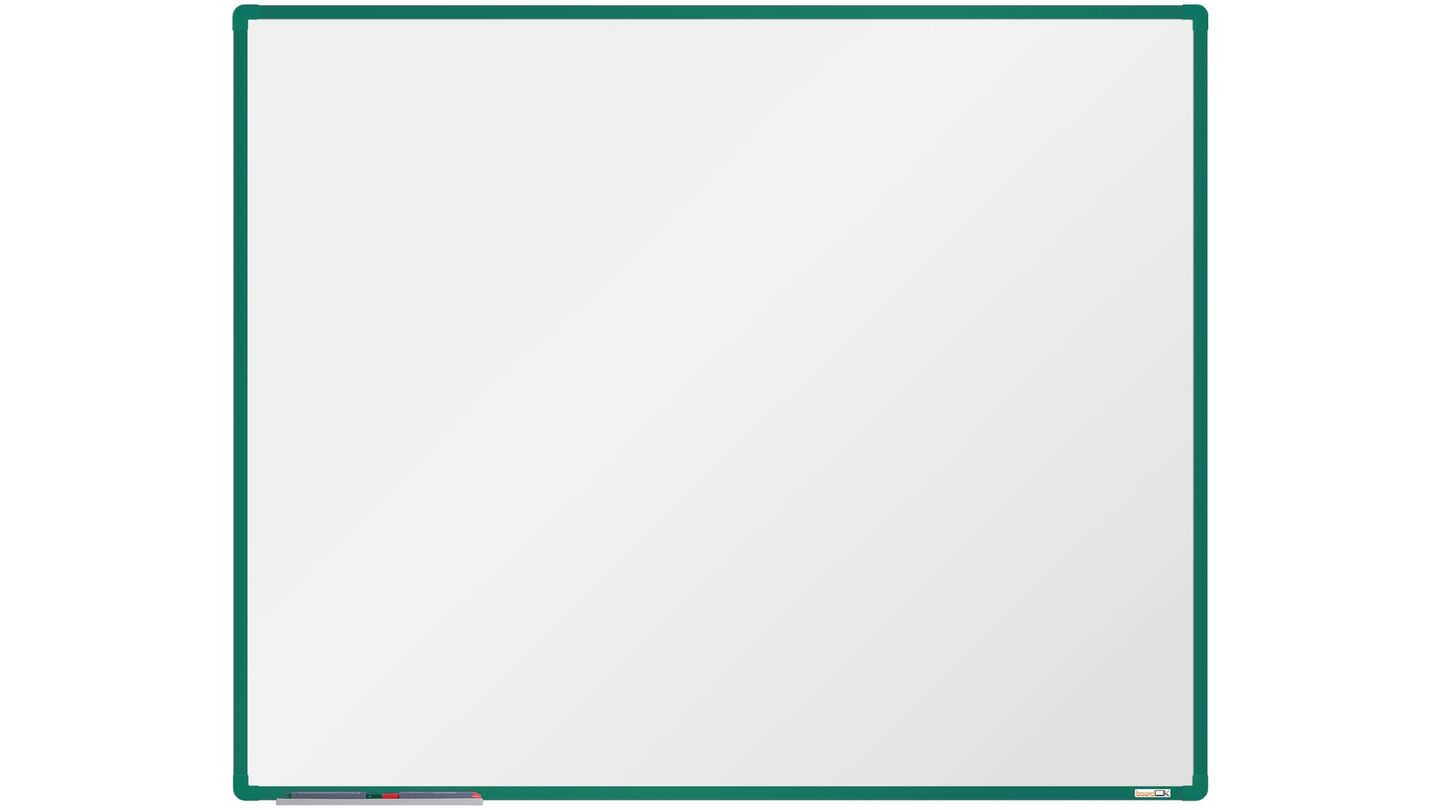 boardOK Bílá magnetická tabule s keramickým povrchem 150 × 120 cm, zelený rám