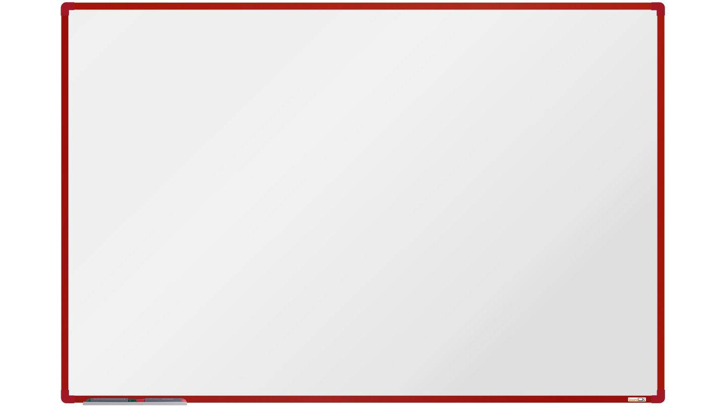 boardOK Bílá magnetická tabule s keramickým povrchem 180 × 120 cm, červený rám