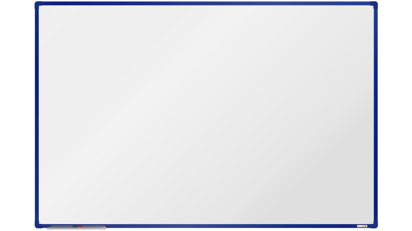 boardOK Bílá magnetická tabule s keramickým povrchem 180 × 120 cm, modrý rám