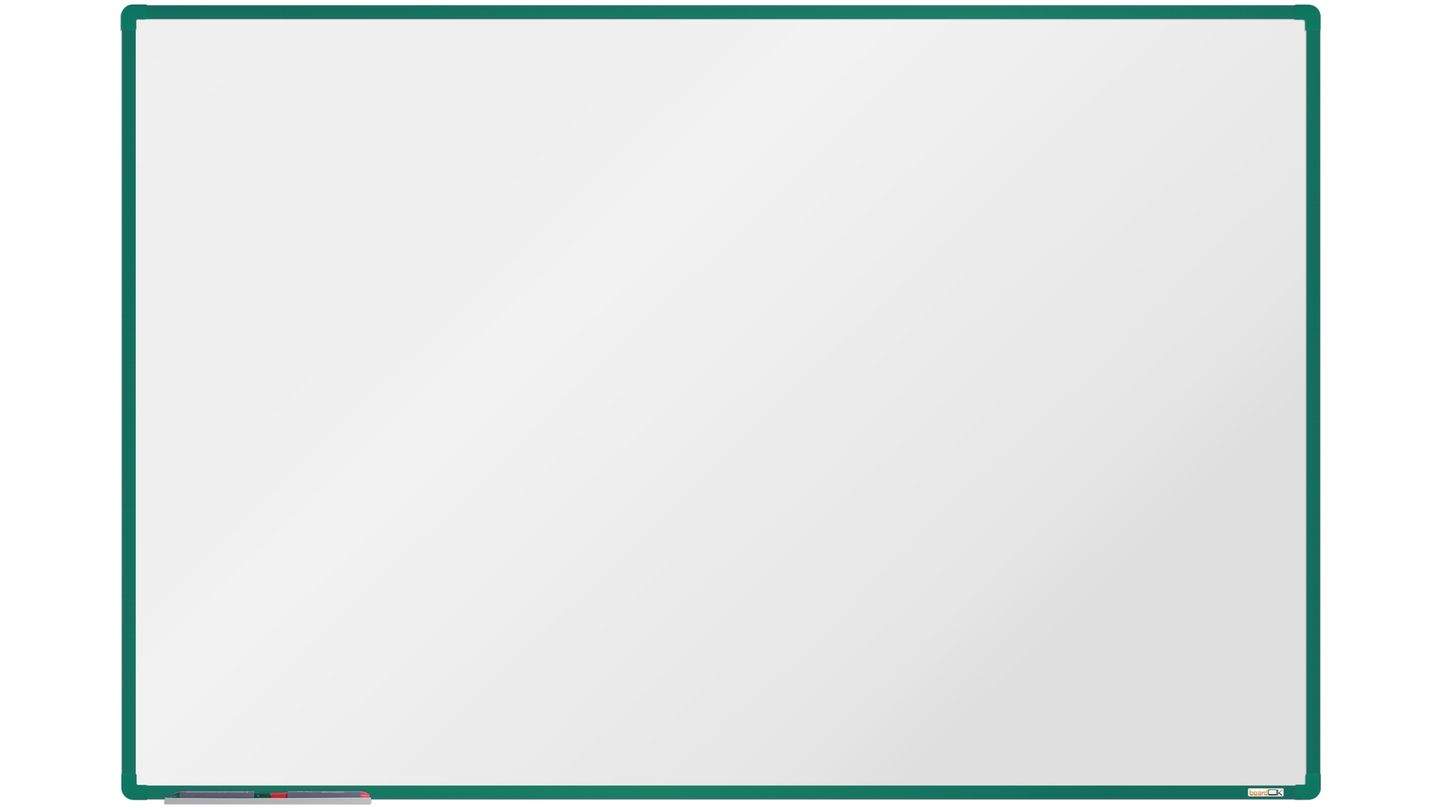 boardOK Bílá magnetická tabule s keramickým povrchem 180 × 120 cm, zelený rám