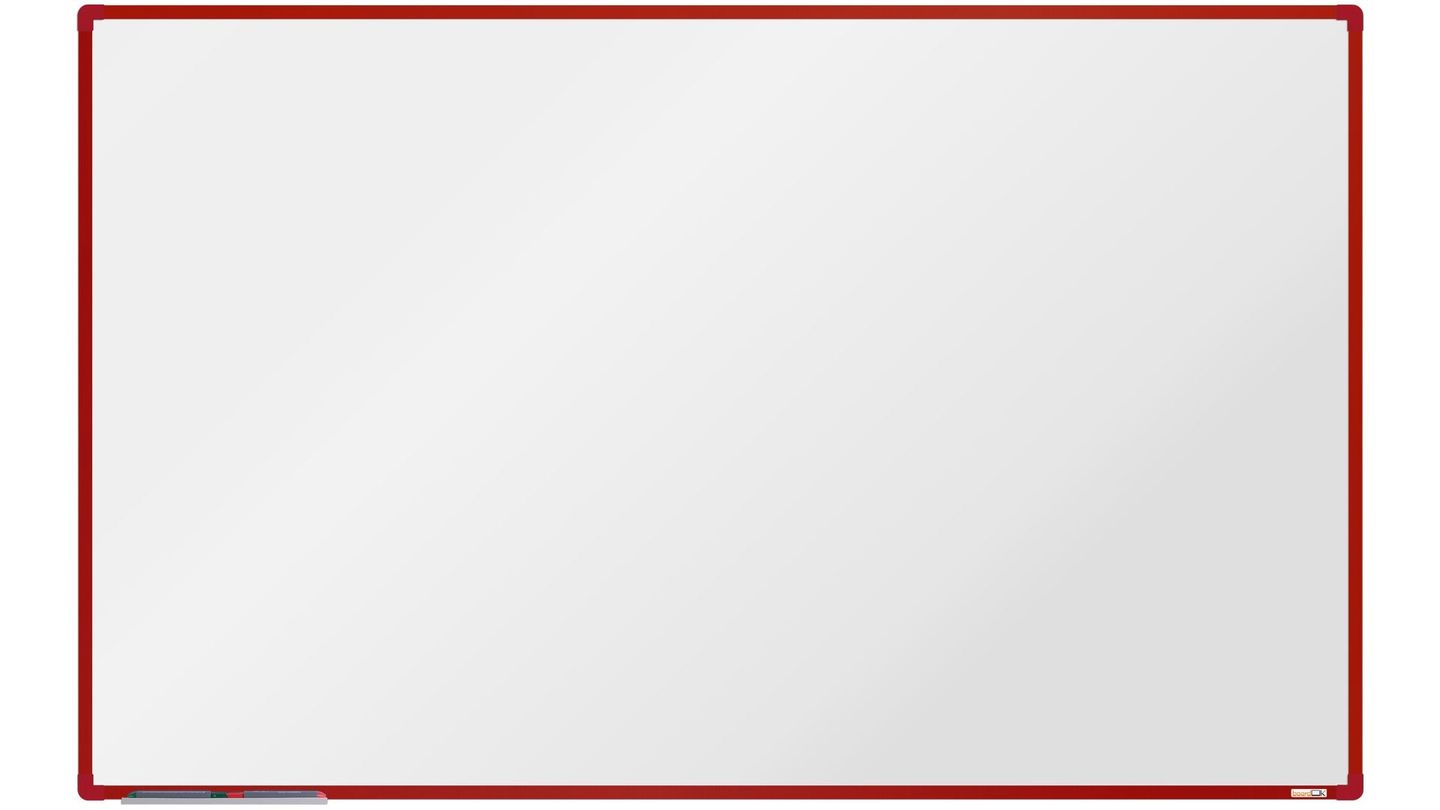boardOK Bílá magnetická tabule s keramickým povrchem 200 × 120 cm, červený rám