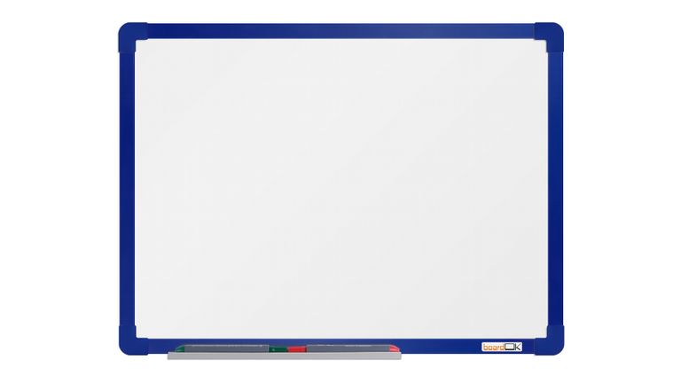 Levně boardOK Bílá magnetická tabule s keramickým povrchem 60 × 45 cm, modrý rám