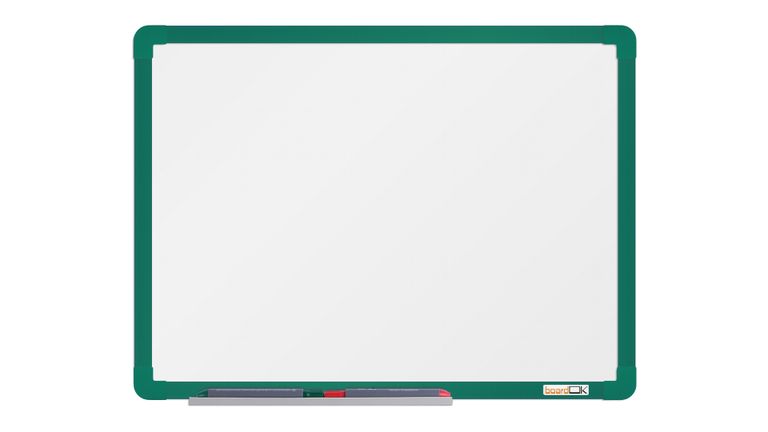 Levně boardOK Bílá magnetická tabule s keramickým povrchem 60 × 45 cm, zelený rám