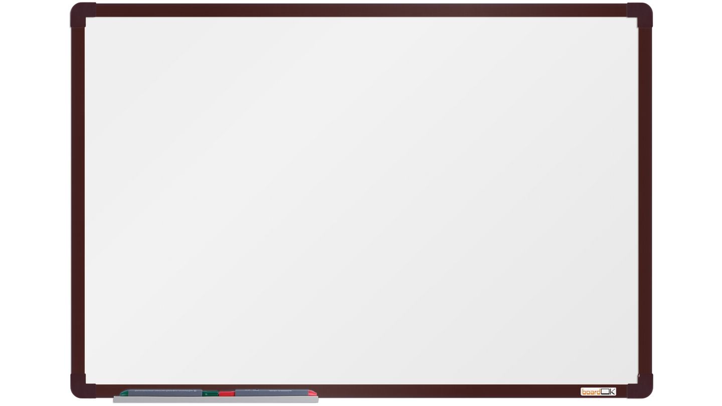 boardOK Bílá magnetická tabule s keramickým povrchem 60 × 90 cm, hnědý rám