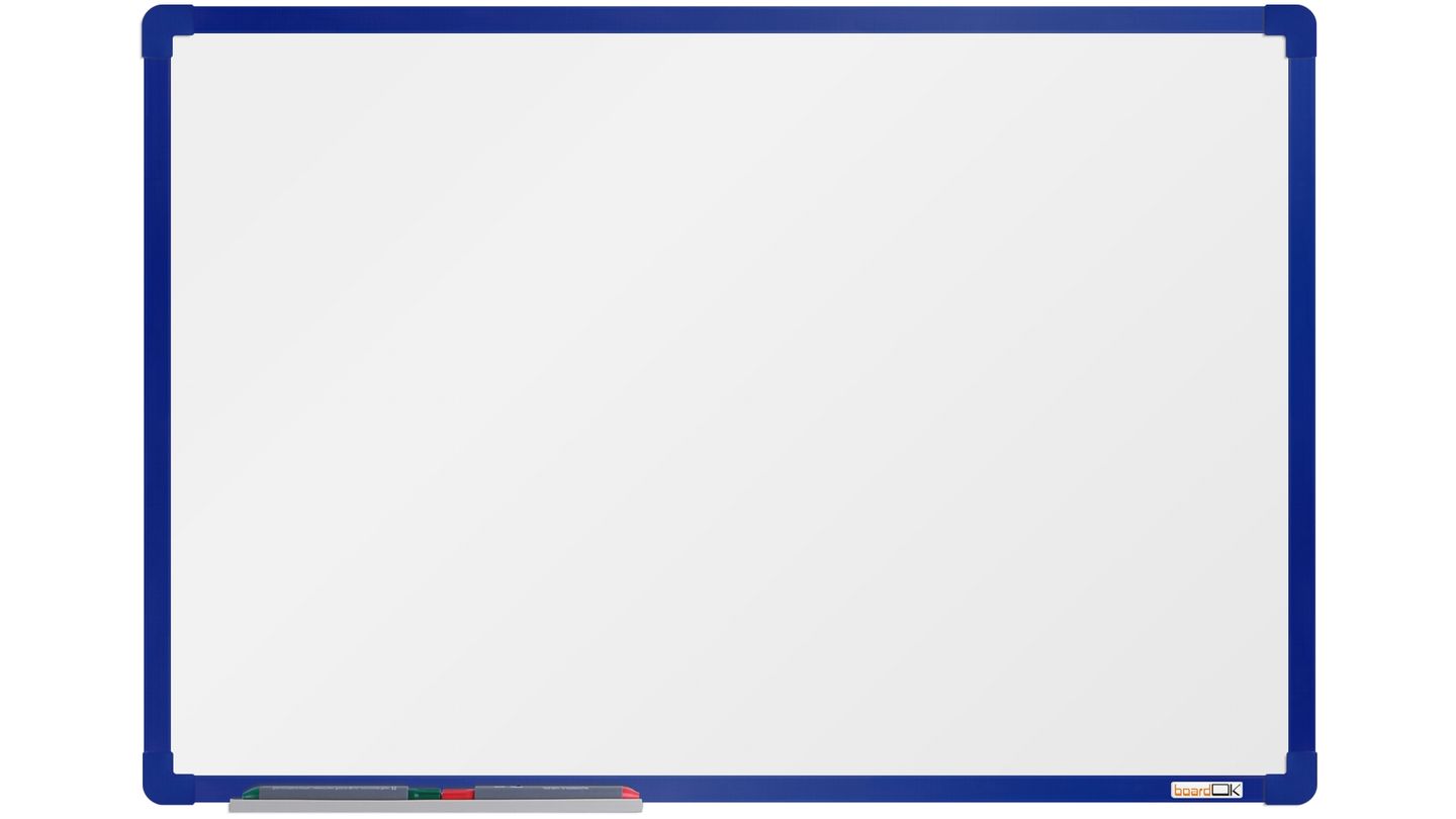 boardOK Bílá magnetická tabule s keramickým povrchem 60 × 90 cm, modrý rám