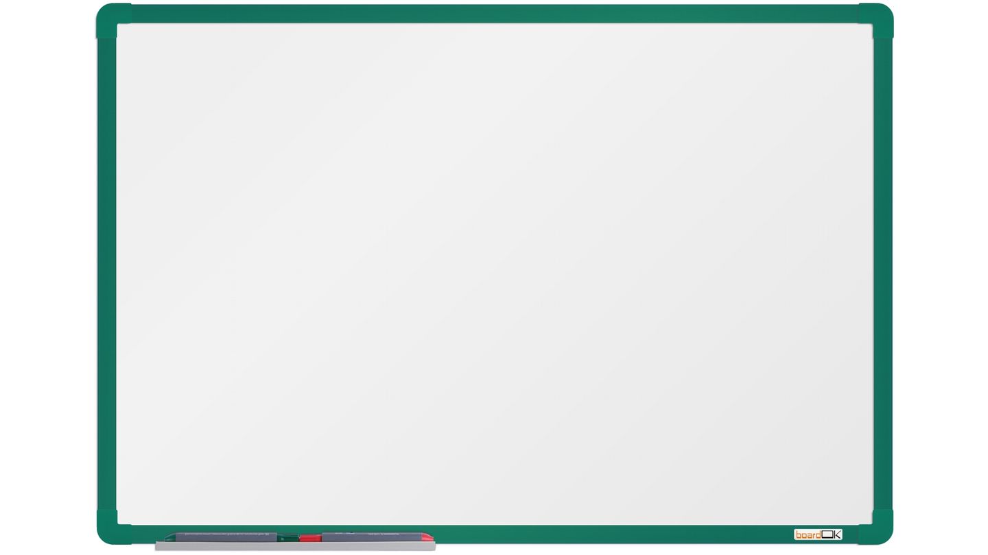 boardOK Bílá magnetická tabule s keramickým povrchem 60 × 90 cm, zelený rám