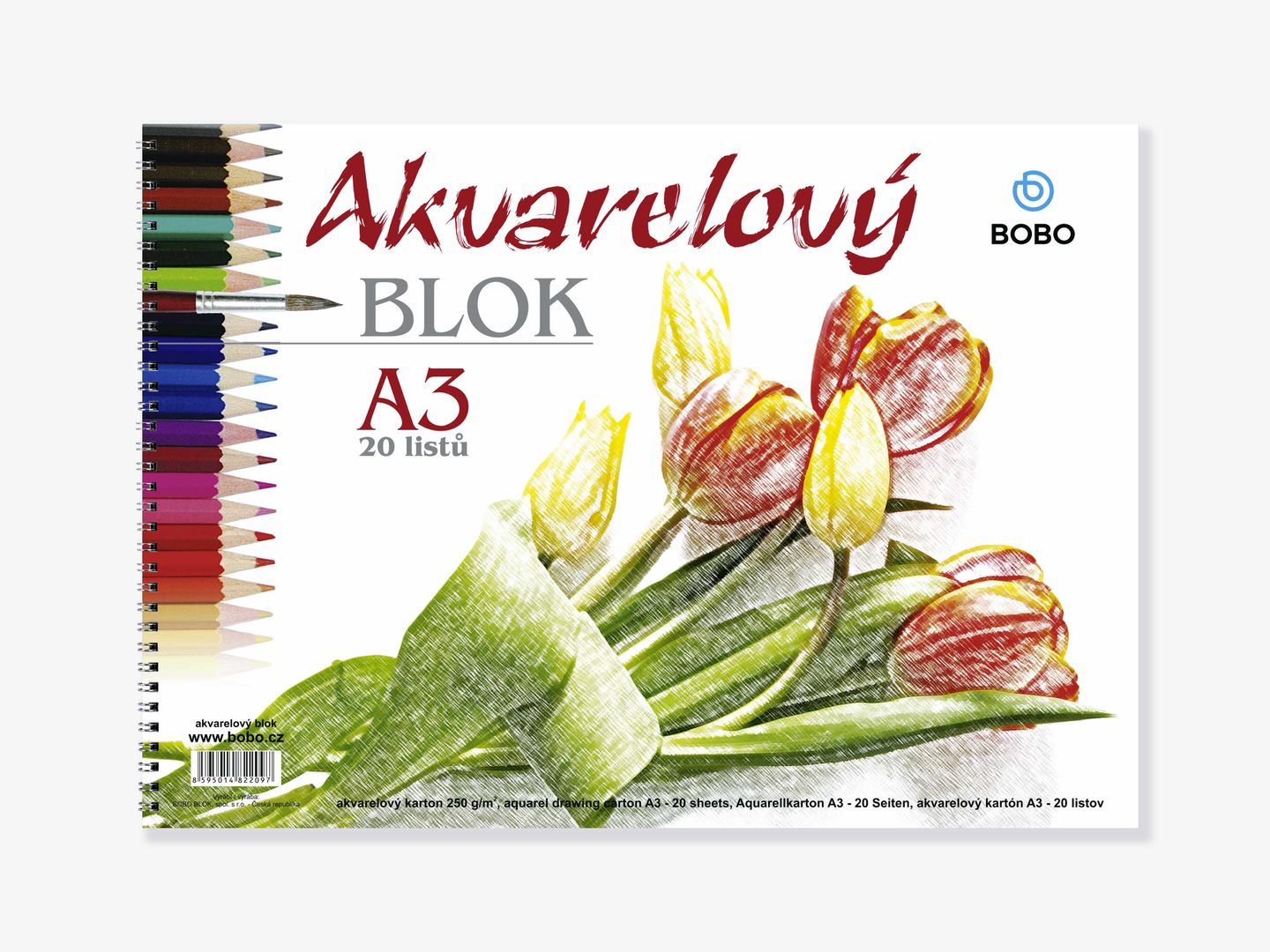 BOBO Akvarelový papír A3 20 listů - kroužková vazba