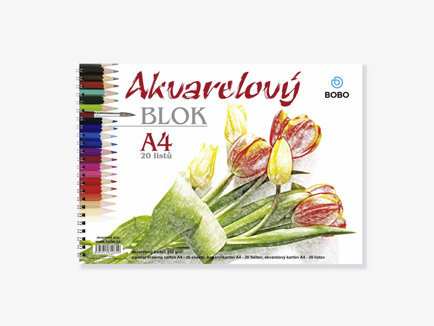 BOBO Akvarelový papír A4 20 listů - kroužková vazba