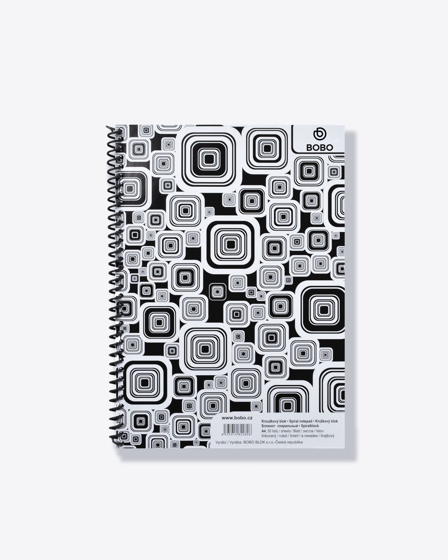 BOBO Blok Black&White s boční spirálou A4 50 listů - linkovaný