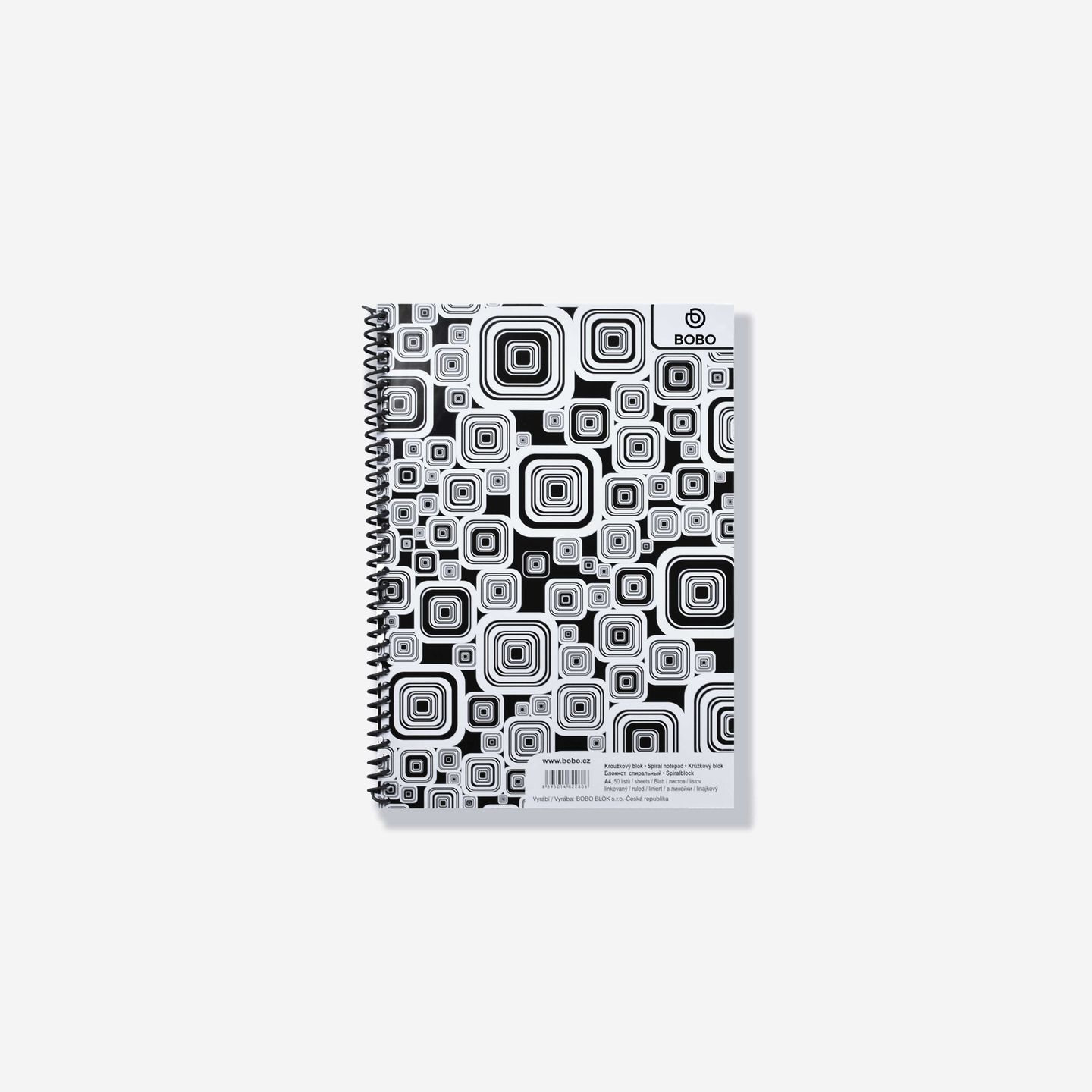 BOBO Blok Black&White s boční spirálou A5 50 listů - linkovaný