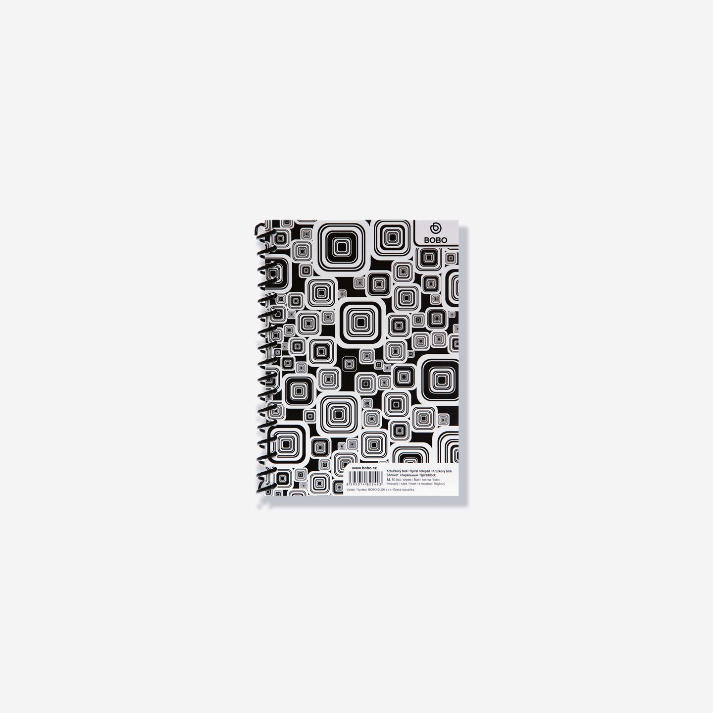BOBO Blok Black&White s boční spirálou A6 50 listů - linkovaný