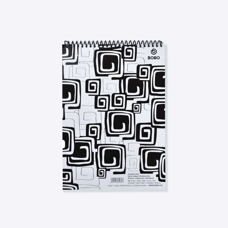 BOBO Blok Black&White s horní spirálou A4 50 listů - linkovaný