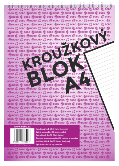 BOBO Blok kroužkový, horní vazba, A4 50 l. linkovaný