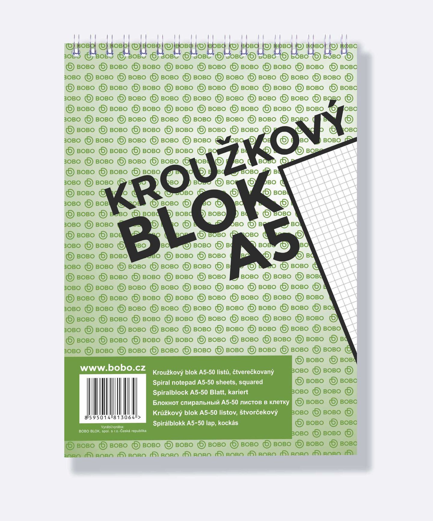 BOBO Blok kroužkový, horní vazba, A5 50 l. čtverečkovaný