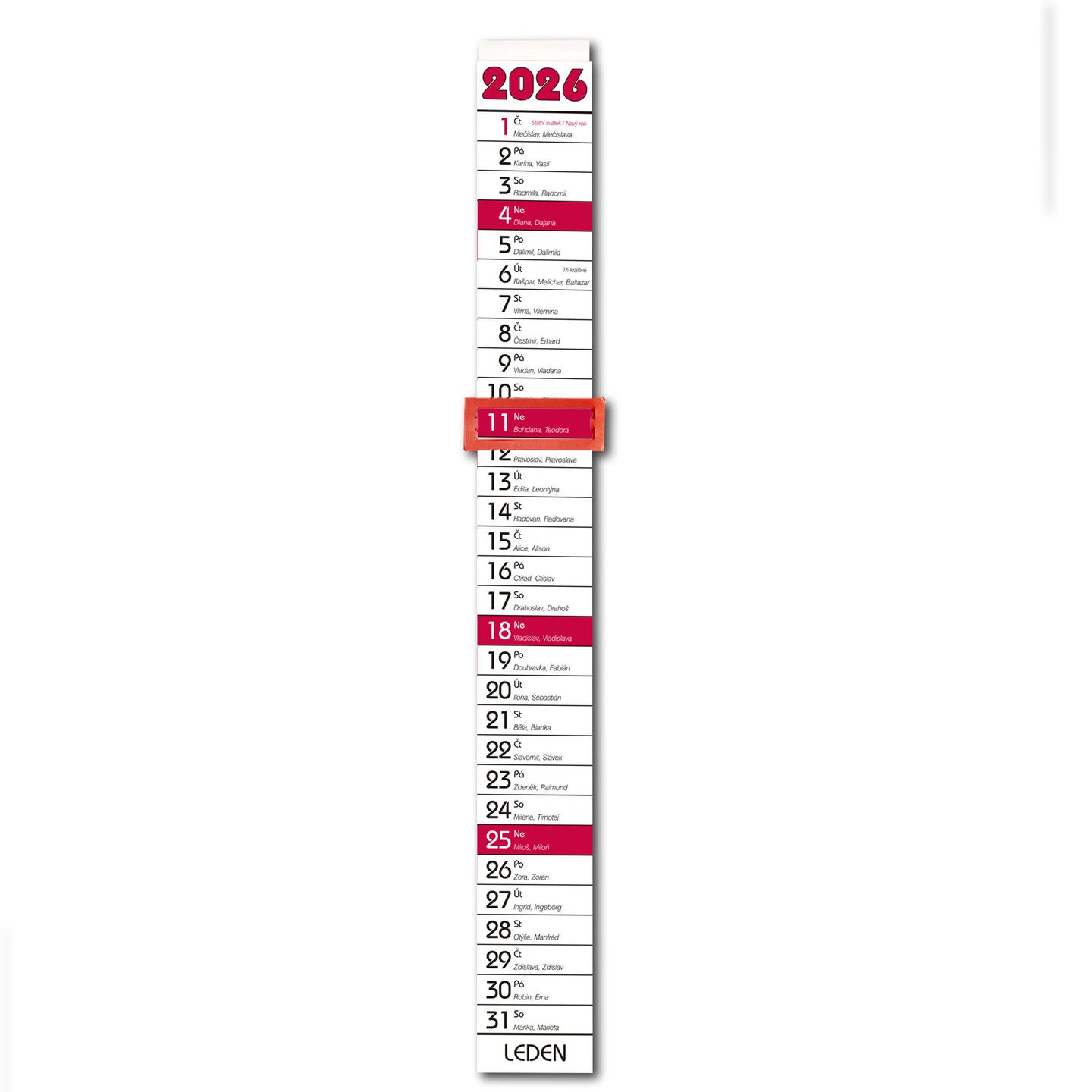 BOBO Kalendář nástěnný 2026 vázanka úzká