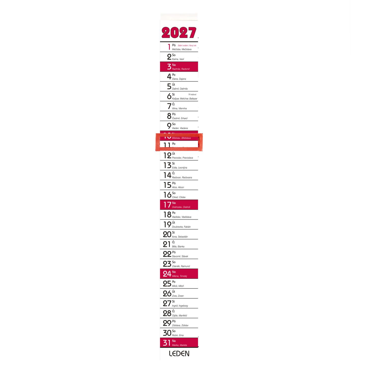 BOBO Kalendář nástěnný 2027 vázanka úzká