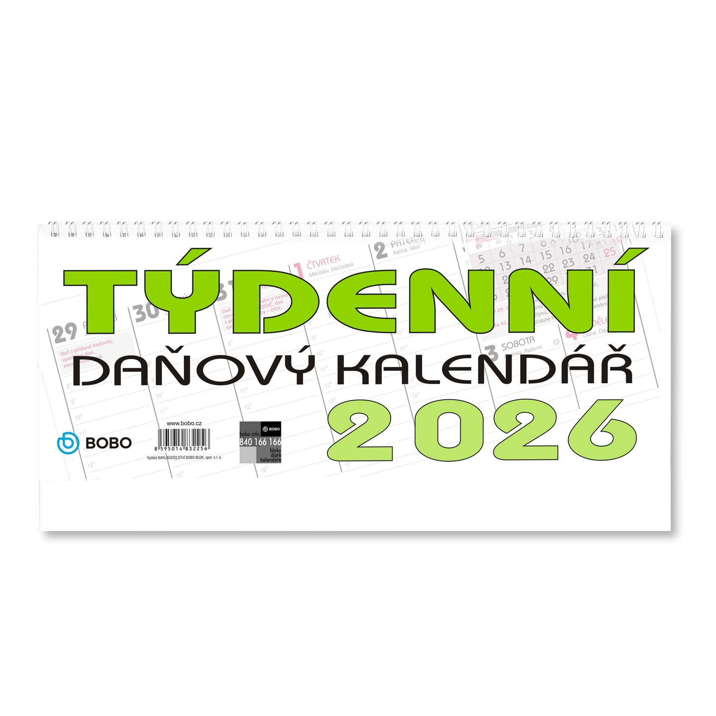 BOBO Kalendář stolní 2026 daňový, týdenní, sloupcový