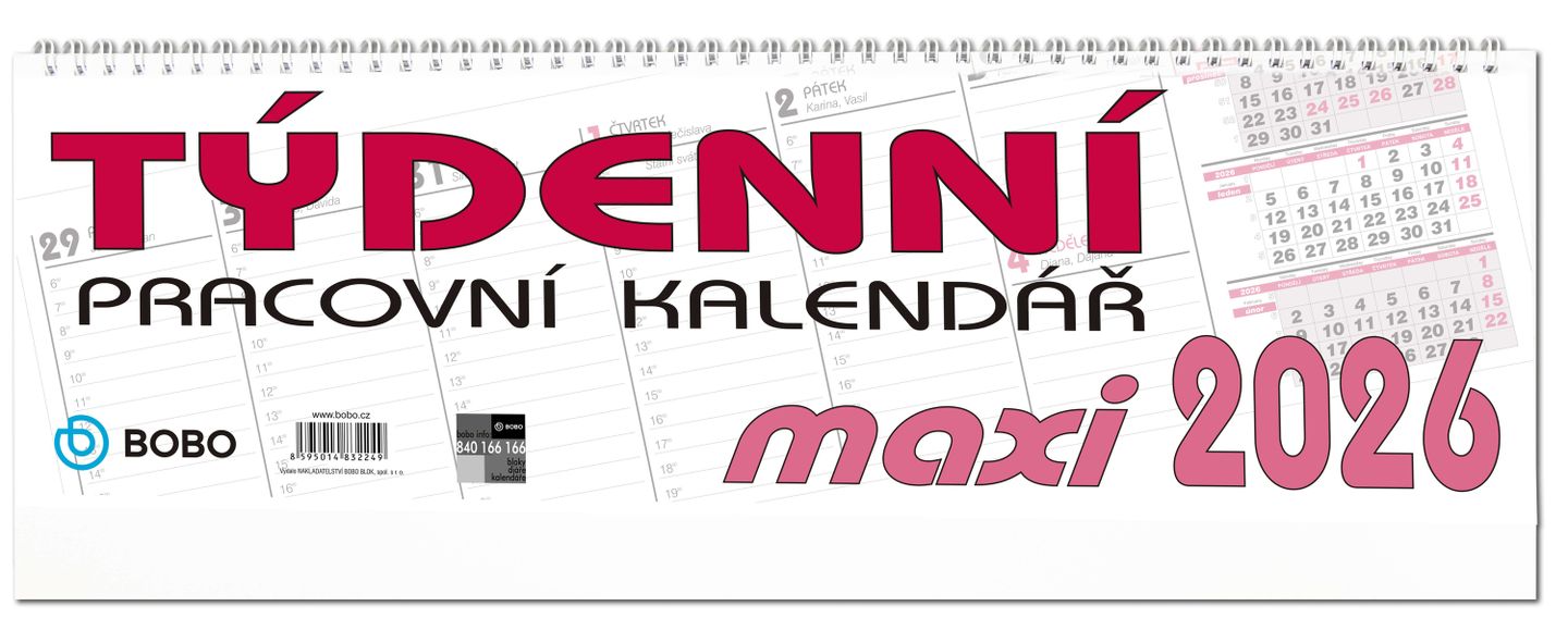 BOBO Kalendář stolní 2026 pracovní MAXI, týdenní, sloupcový