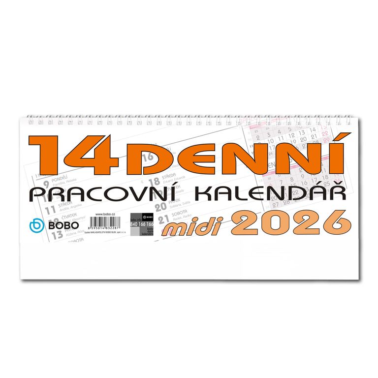 BOBO Kalendář stolní 2026 pracovní MIDI, 14denní, řádkový