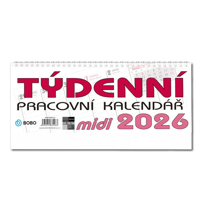 BOBO Kalendář stolní 2026 pracovní MIDI, týdenní, sloupcový