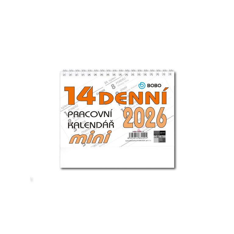 BOBO Kalendář stolní 2026 pracovní MINI, 14denní, řádkový