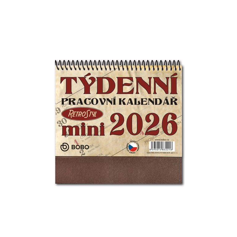 BOBO Kalendář stolní 2026 pracovní RETRO MINI, týdenní, řádkový