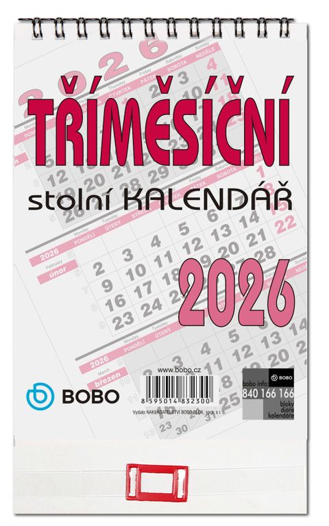 Obrázek produktu: BOBO Kalendář stolní 2026 tříměsíční