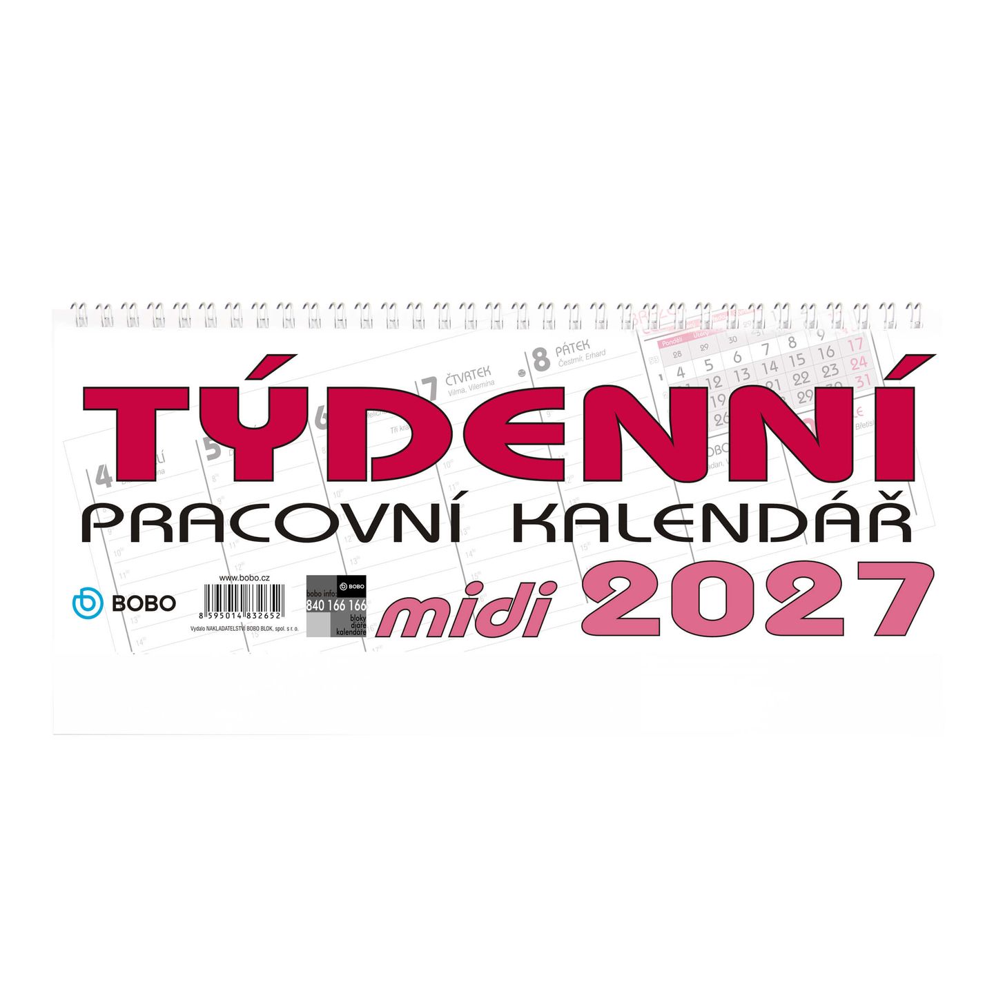 BOBO Kalendář stolní 2027 pracovní MIDI, týdenní, sloupcový