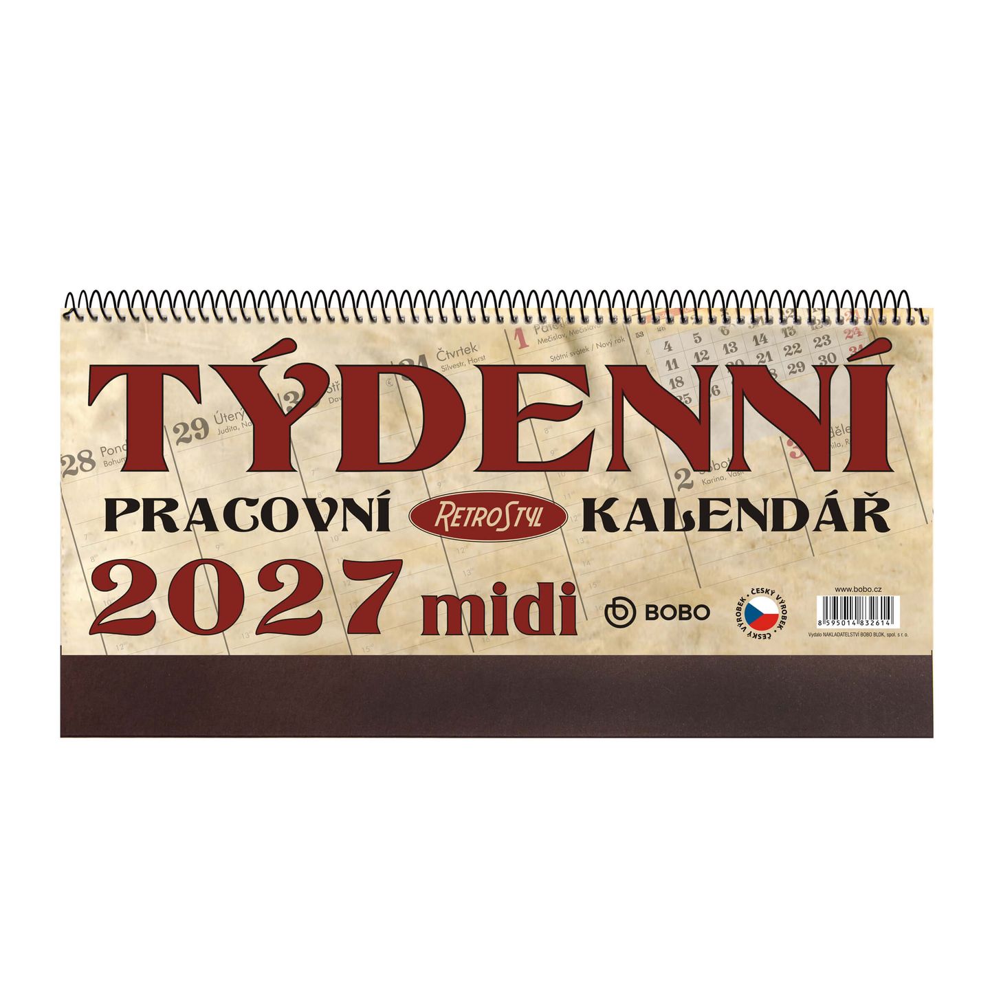 BOBO Kalendář stolní 2027 pracovní RETRO MIDI, týdenní, sloupcový