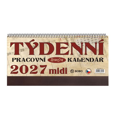Obrázek produktu: BOBO Kalendář stolní 2027 pracovní RETRO MIDI, týdenní, sloupcový
