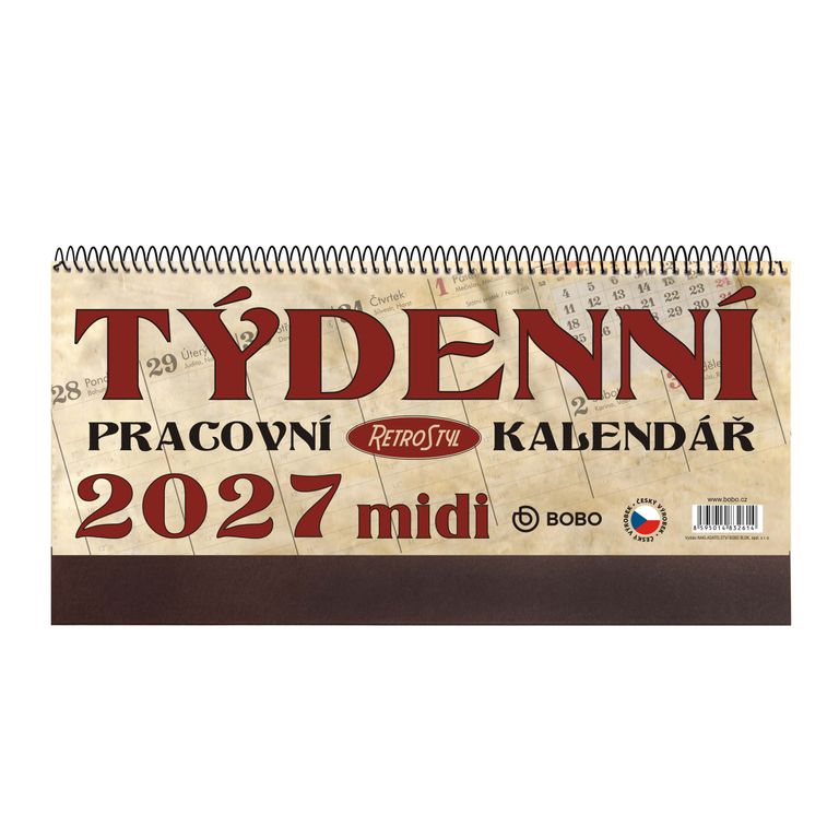 BOBO Kalendář stolní 2027 pracovní RETRO MIDI, týdenní, sloupcový