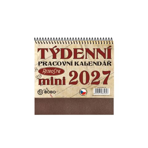Obrázek produktu: BOBO Kalendář stolní 2027 pracovní RETRO MINI, týdenní, řádkový