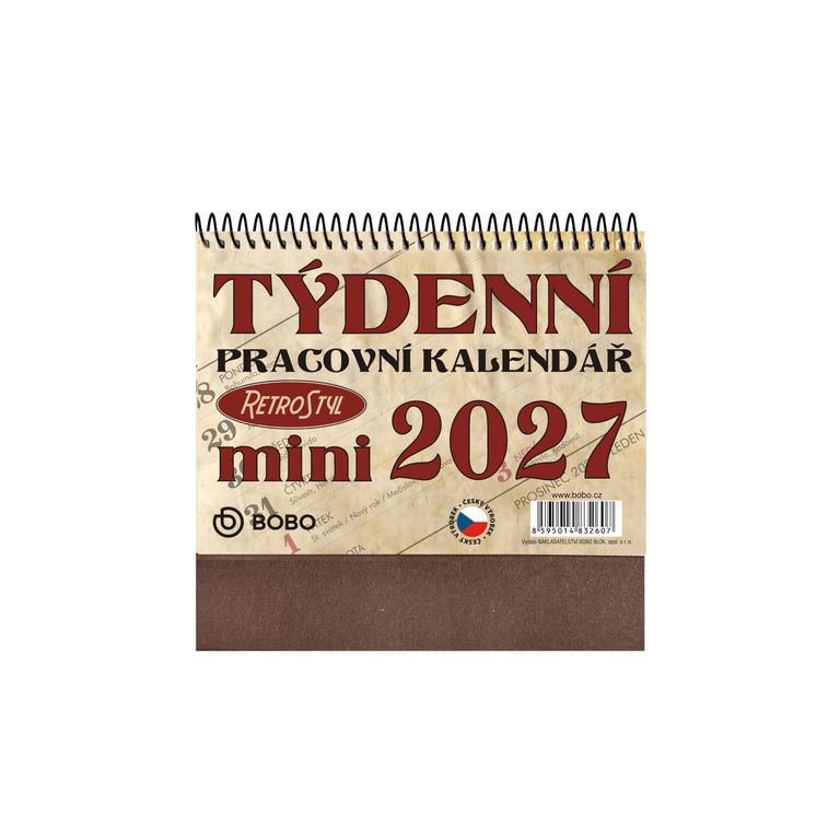 BOBO Kalendář stolní 2027 pracovní RETRO MINI, týdenní, řádkový