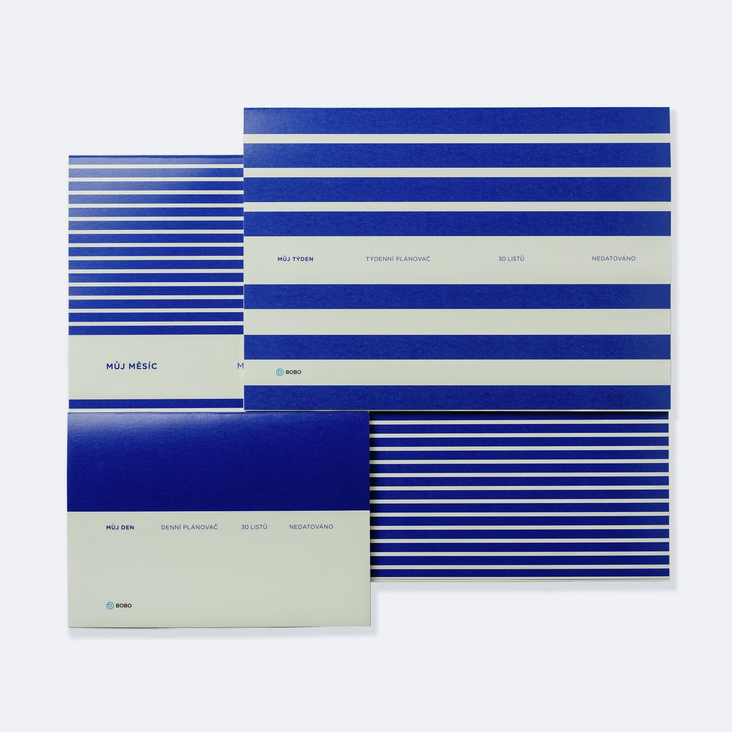 BOBO Nedatovaný plánovač, SET 1 (A5 denní, A4 týdenní na šířku, A3 měsíční)