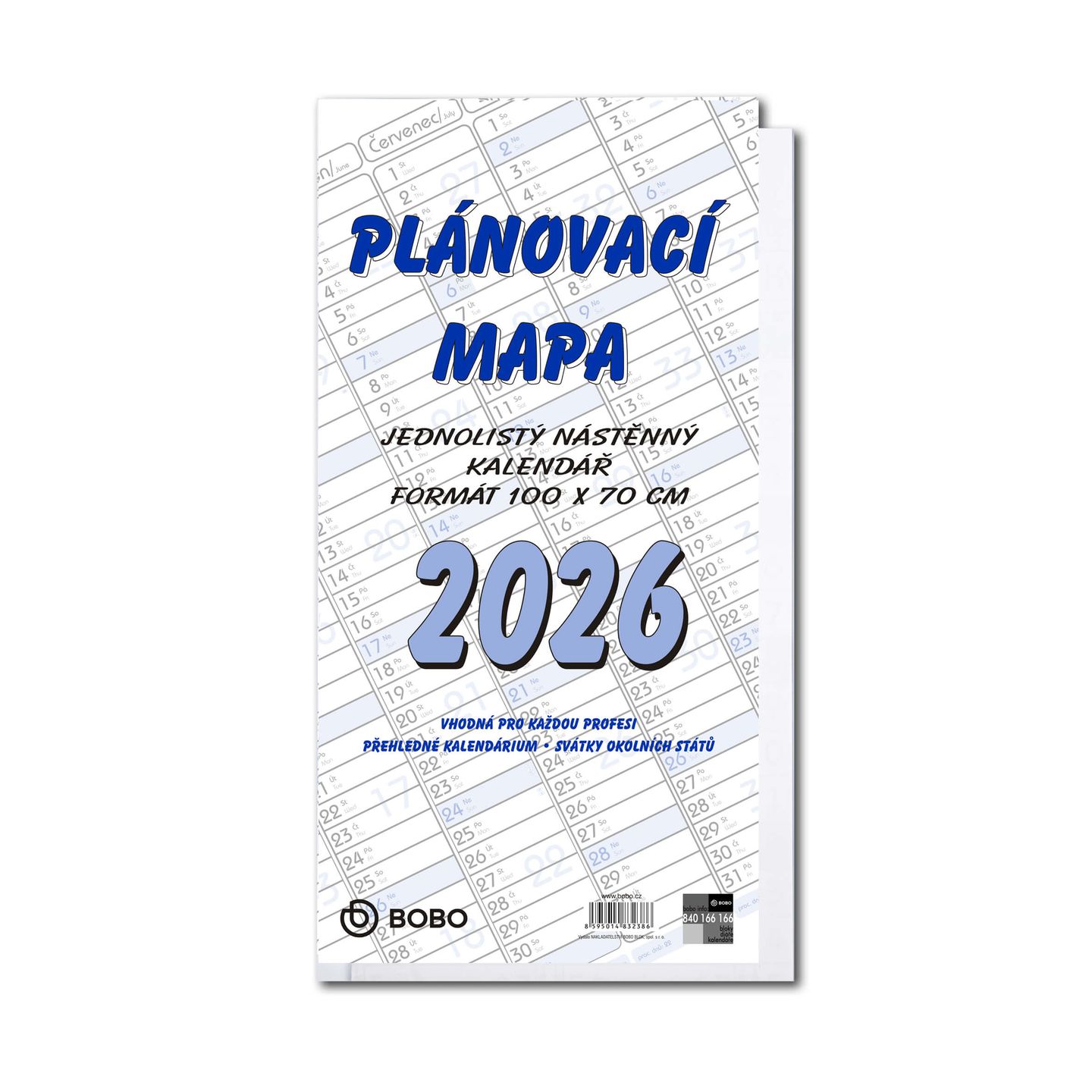 BOBO Plánovací roční mapa 2026 B1, skládaná