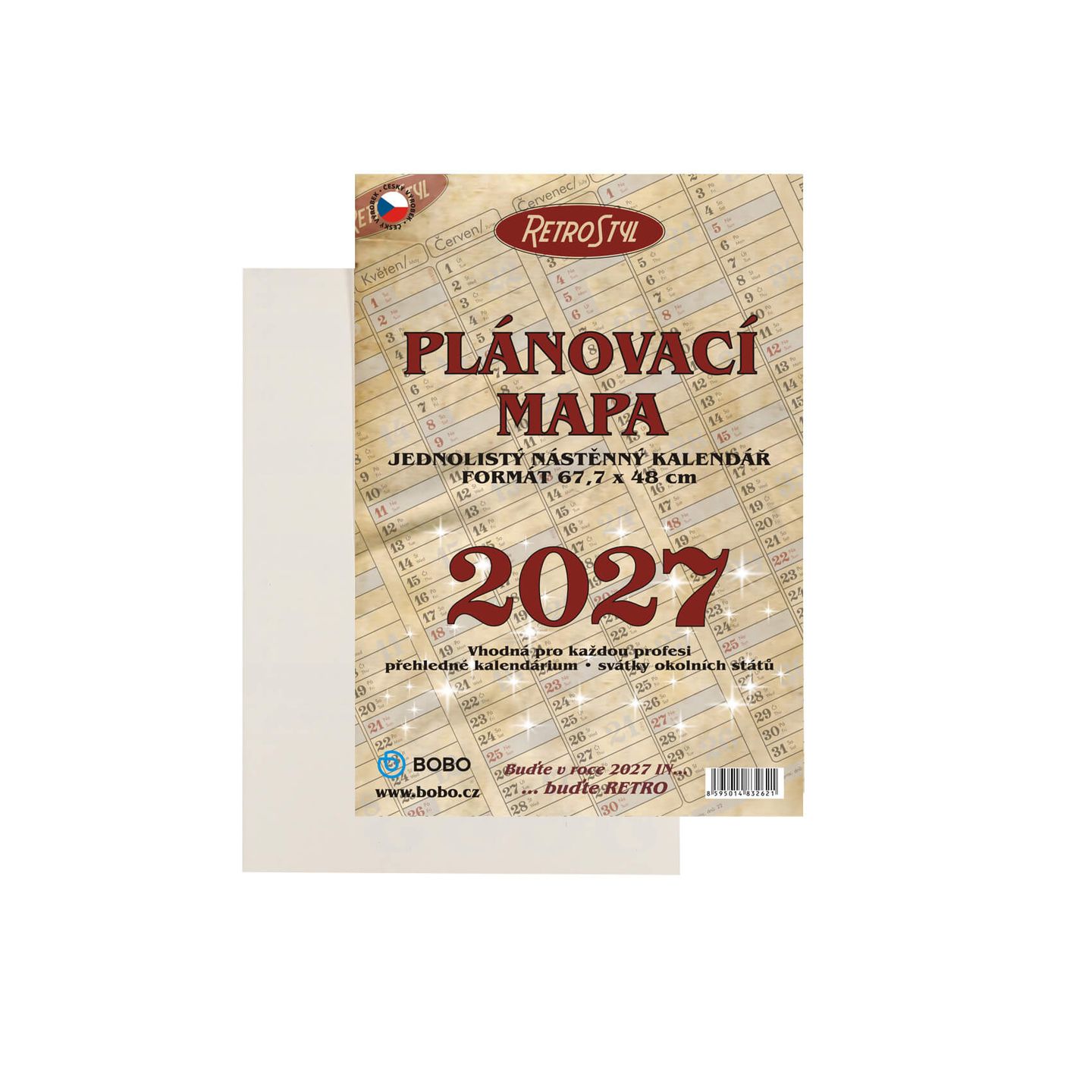 BOBO Plánovací roční mapa 2027 Retro 68 × 48 cm, skládaná